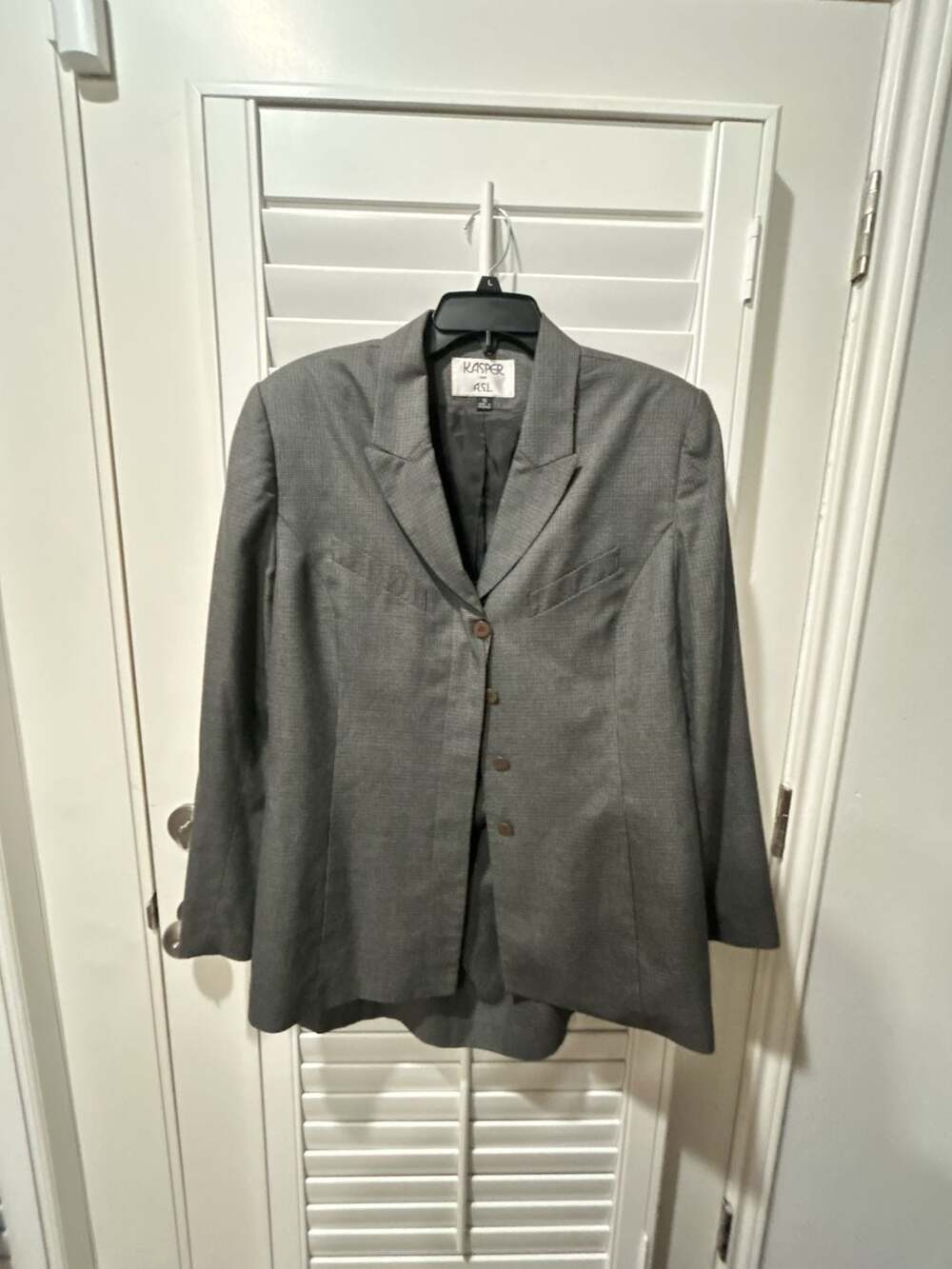 Kasper A.S.L. Vintage Gray Houndstooth Long Button Career Blazer Jacket